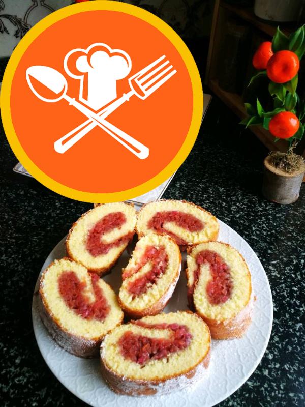 Κέικ με ρολό φράουλας μήλου